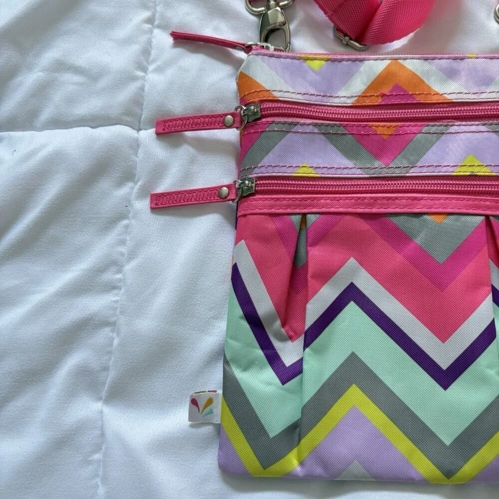 All For Color Womens Striped Crossbody Bag Adjustable Strap Pink Blue Zipper